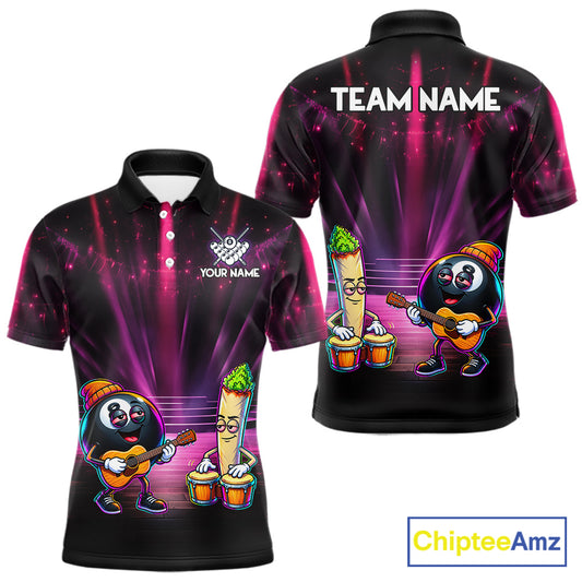 Funny Chill 8-Ball Pool Polo Quarter-Zip Shirt For Men Custom Pink Musician Billiards Team Jersey NYN4467
