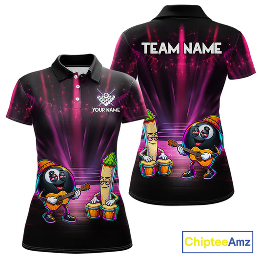 Funny Chill 8-Ball Pool Polo Quarter-Zip Shirt For Women Custom Pink Musician Billiards Team Jersey NYN4467
