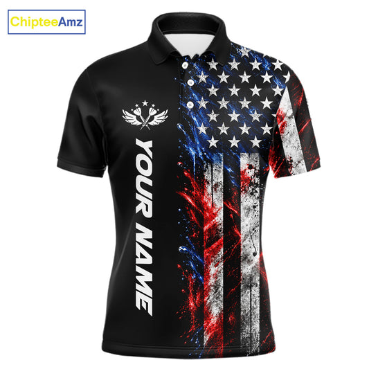 Personalized US Flag Skull Darts Polo 1/4-Zip Shirt For Men Patriotic Darts Team Uniform Jersey NYN4841