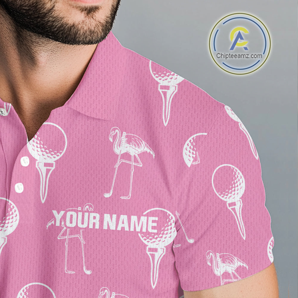 Personalized Flamingo Pink Pattern Mens Golf Polo Shirts Custom Funny Flamingo Golf Gifts NYN2845