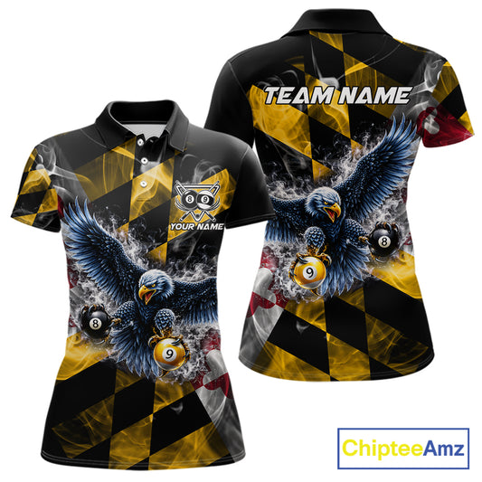 Smoke Maryland Flag 8 Ball & 9 Ball Pool Women Billiard Shirt Custom Eagle Patriotic Team Billiard Jersey NYN4101