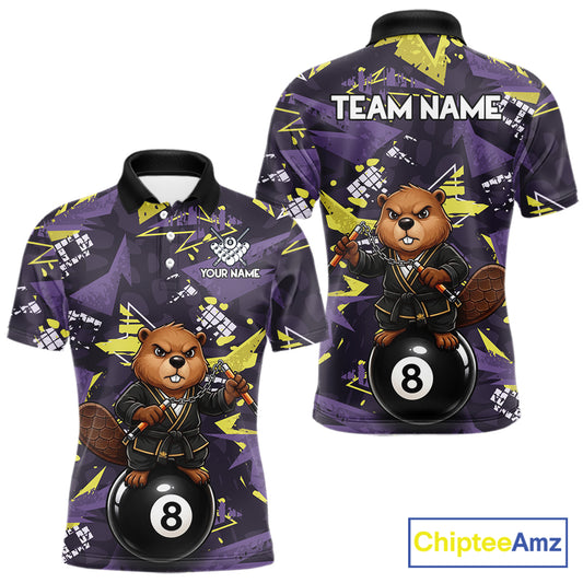 Custom Karate Beaver Billiard Shirt For Men Funny Beaver 8 Ball Pool Team Jersey Billiard Gifts NYN4483