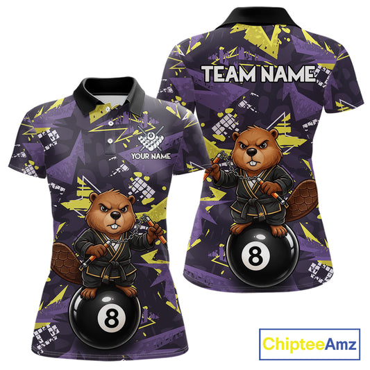Custom Karate Beaver Billiard Shirt For Women Funny Beaver 8 Ball Pool Team Jersey Billiard Gifts NYN4483