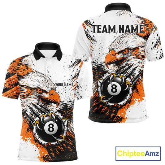 Orange Splatter Eagle 8 Ball Pool Polo Shirt For Men Custom Billiard League Team Jersey With Name NYN4490