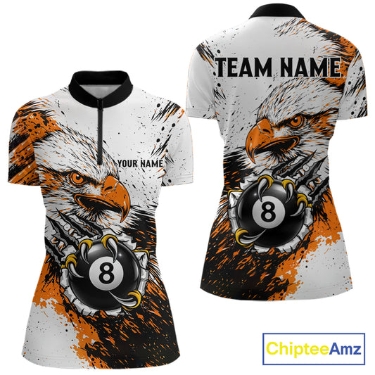 Orange Splatter Eagle 8 Ball Pool Polo Shirt For Women Custom Billiard League Team Jersey With Name NYN4490