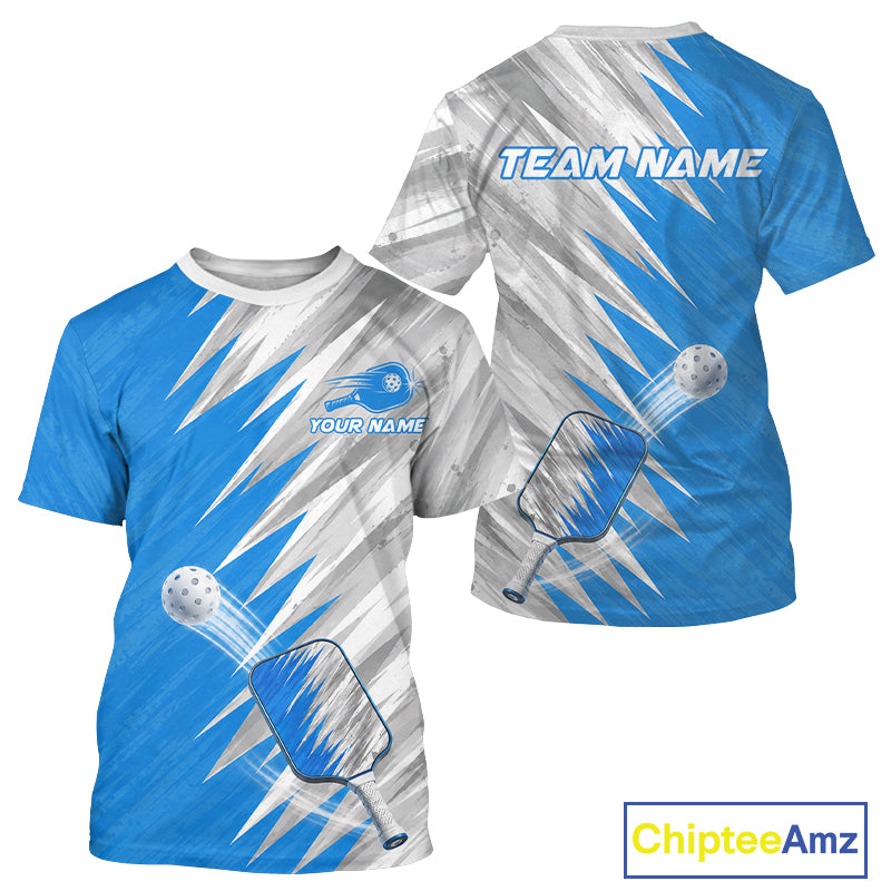 Custom Blue And Grey Strike Men's Pickleball T-Shirt Pickleball Jersey For Pickleball Lovers NYN4106