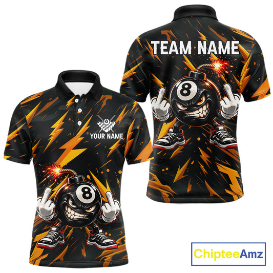 Custom Badass 8 Ball Bomb Billiard Polo 1/4-Zip Shirt For Men Funny Yellow Billiard Tournament Shirt NYN4866
