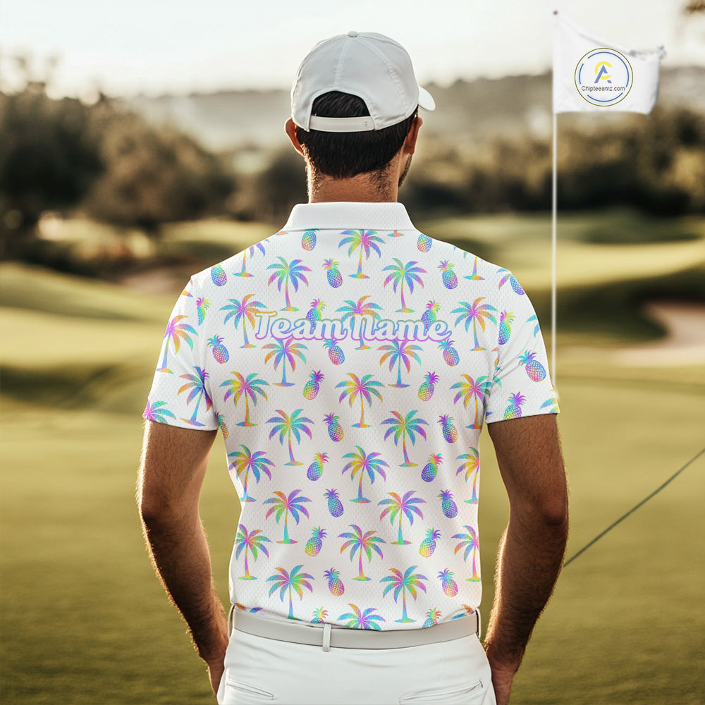 Personalized Tropical Palm Trees Pineapple Men Golf Polo Shirts Holographic Team Golf Clothes NYN2862