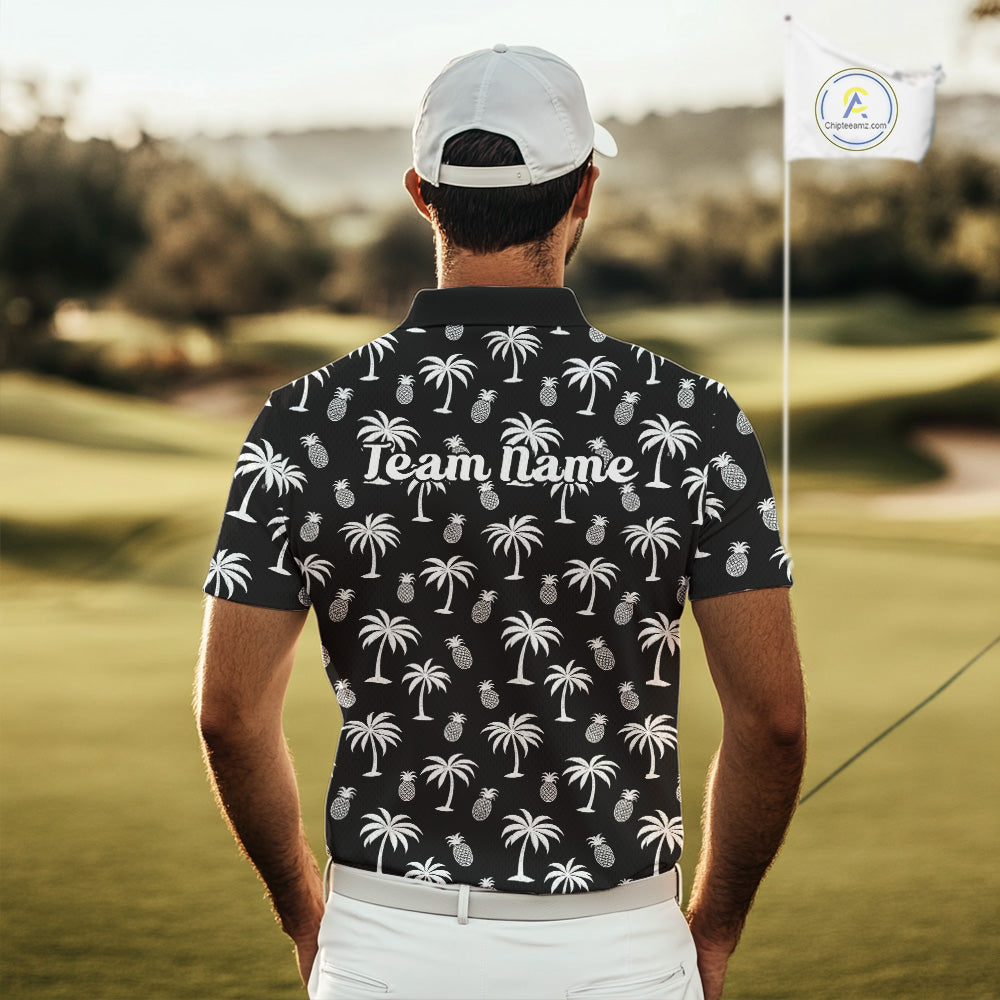 Personalized Tropical Palm Trees Pineapple Men Golf Polo Shirts Black White Team Golf Clothes NYN2863