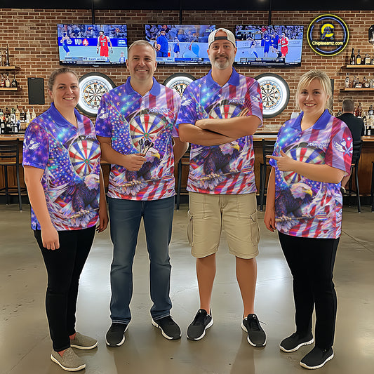 Funny Eagle Freedom Patriotic Darts Quarter-zip Shirt For Women Custom Holographic US Flag Dart Jerseys NYN2520