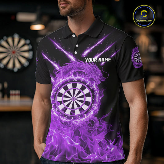Custom Lightning Dragon Purple Flames Dartboard Dart Men Polo Jerseys Dart Team Shirt NYN1704