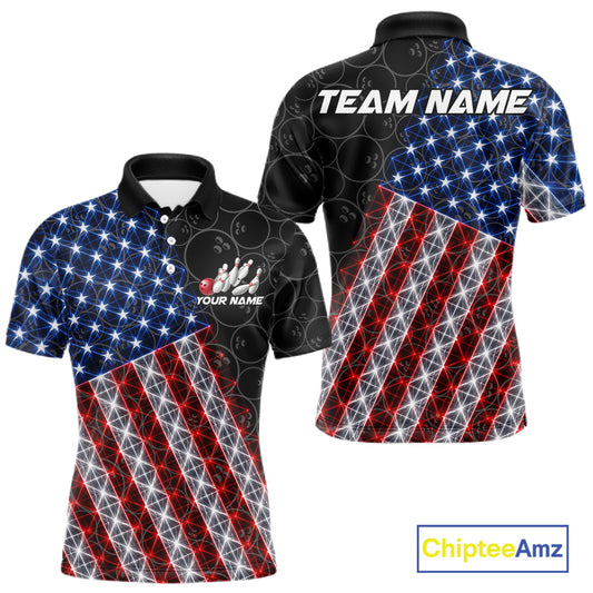 Lightning American Flag Black Bowling Shirts For Men Custom Patriotic Team Bowling Jersey NYN3272