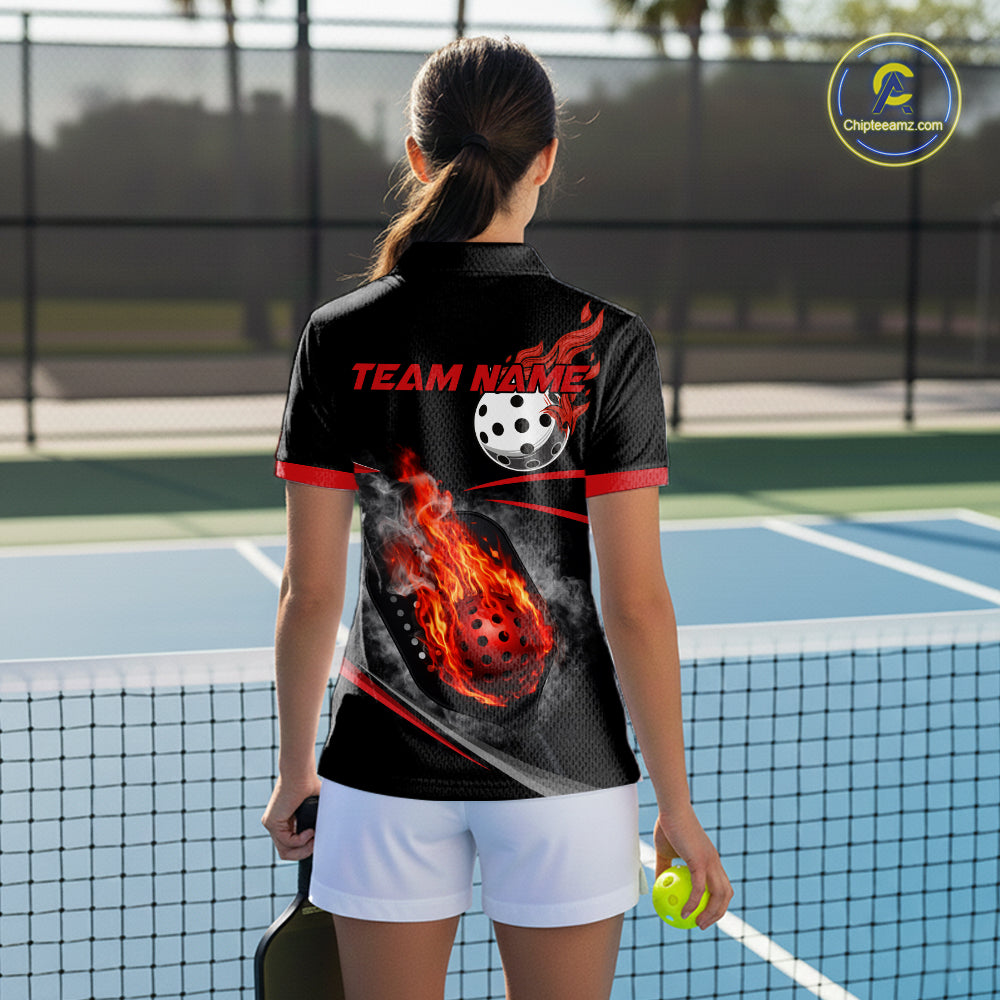 Custom Red Flaming Smoke Paddle & Ball Pickleball Jerseys Pickleball League Shirts For Women NYN2231