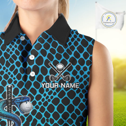 Custom Women Golf Sleeveless Polo Shirt With Cobra Emblem Personalized Snakeskin Golf Team Apparel NYN4566