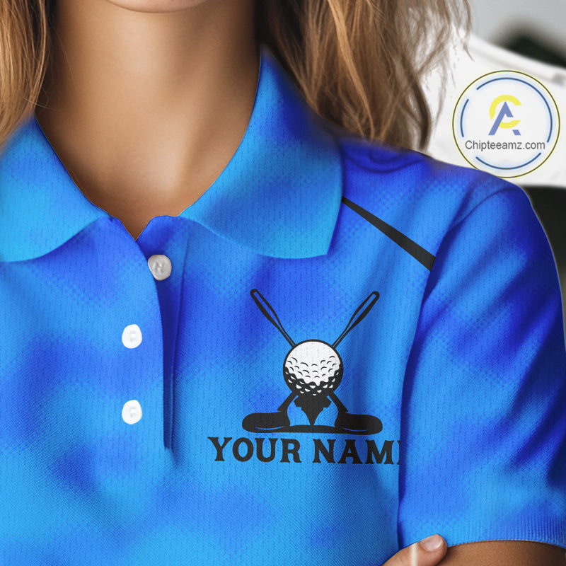 Women Blue Camo Golf Polo Shirt Custom Golf Team Jersey Camo Golf Short Sleeve Jersey NYN4573