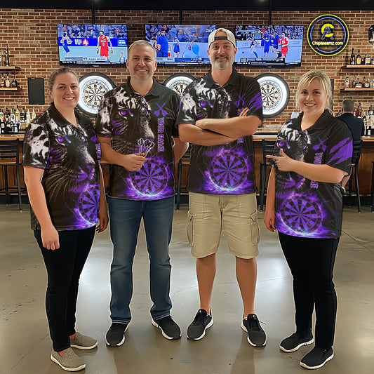 Purple Horror Tiger Fire Flame Dartboard Custom Women Darts Quarter-Zip League Shirts Dart Jerseys NYN2247