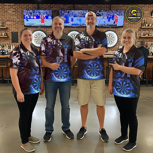 Blue Horror Tiger Fire Flame Dartboard Custom Women Darts Quarter-Zip League Shirts Dart Jerseys NYN2249