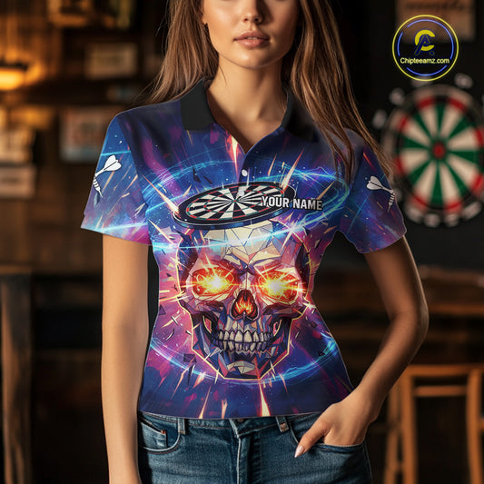 Custom Neon Skull Dartboard Colorful Lightning Dart Women Polo Jerseys Dart Team Shirts NYN1753