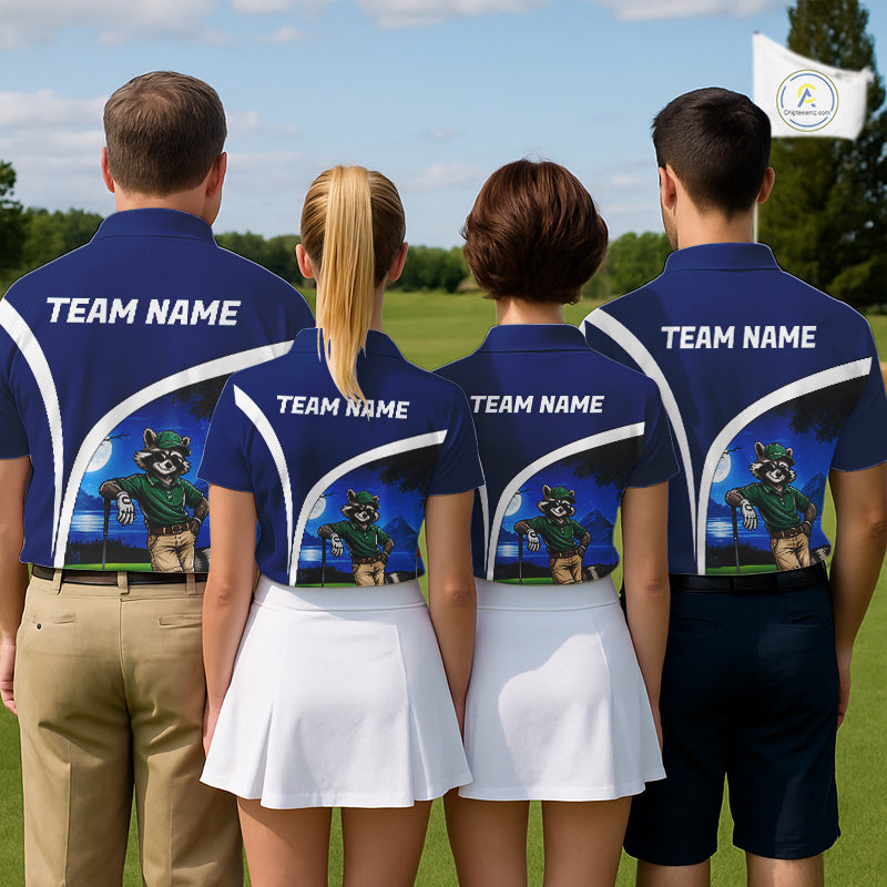 Funny Raccoon Moonlit Golf Course Mens Golf Shirts Upf Golf Shirts Custom Blue Golf Apparel NYN3318