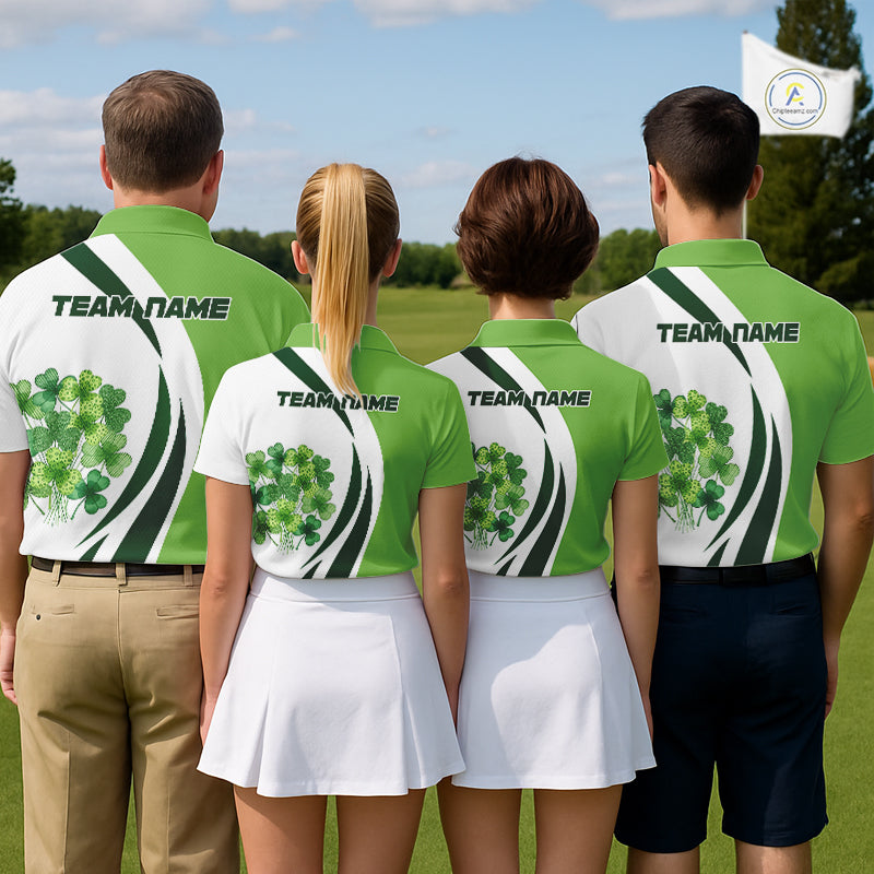 Custom White And Green Shamrock St Patrick Golf Polo Shirt For Men Shamrock Golf Shirt NYN4222