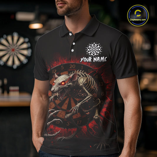 Skeletal Rat Red Splatter Dartboard Custom Mens Polo Dart Shirt Skull Dart Jerseys NYN1760