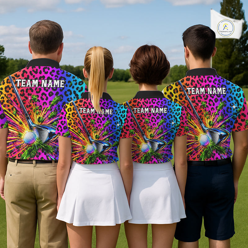 Personalized Rainbow Leopard Men Golf Polo Shirt Custom Colorful Golf Club Golf Team Jersey NYN5029