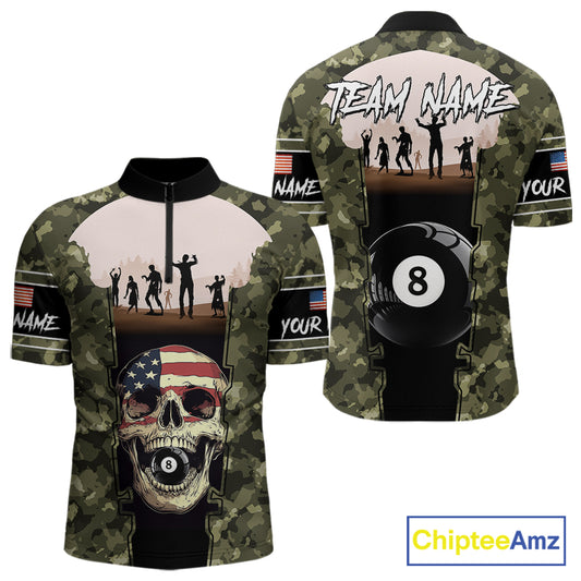 US Flag Skull Patriotic Billiard Shirts For Men Custom Camouflage 8 Ball Billiard Jerseys NYN2292