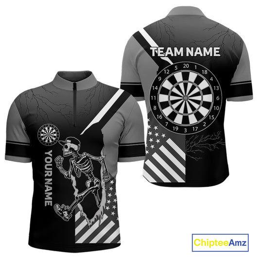 Skeleton Running Black Pattern Dartboards Dart Shirts For Men, Dart Jerseys NYN0055