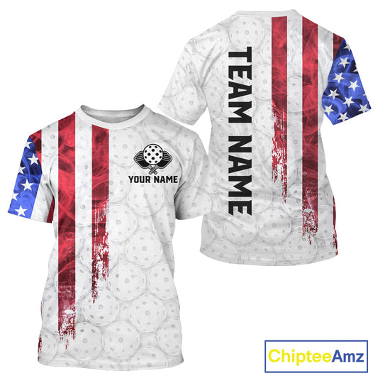 Custom smoke US flag patriotic pickleball tshirt for men white pickleball jersey