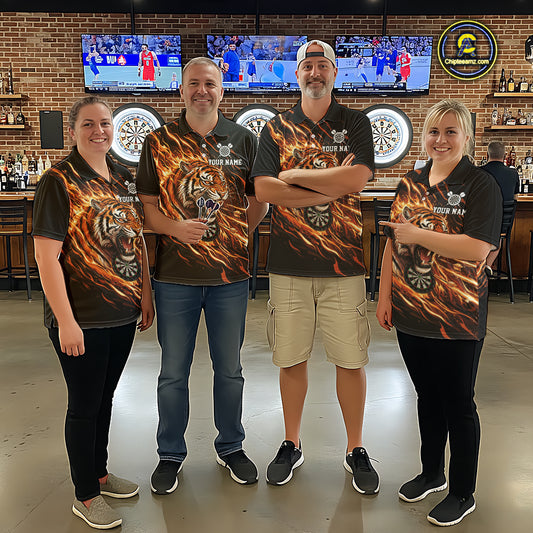 Orange Flaming Tiger Funny Darts Custom Men's Dart Quarter-Zip Shirts Team Dart League Jerseys NYN2076