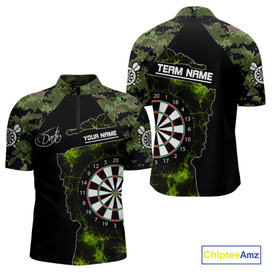 Camo Pattern Green With Flame Dartboard Dart Shirts For Men, Custom Dart Jerseys NYN0063
