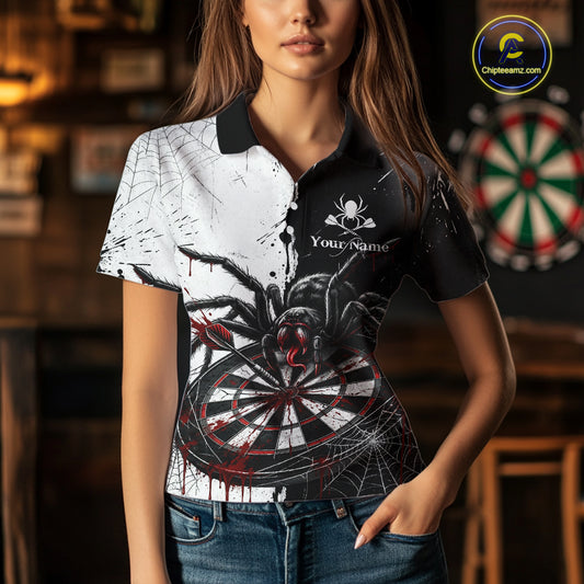 Personalized Black & Red Dripping Spider Women Dart Polo Shirts Custom Dart League Jerseys NYN2095