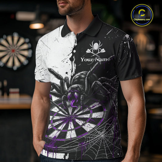 Personalized Black & Purple Dripping Spider Men Dart Polo Shirts Custom Dart League Jerseys NYN2096