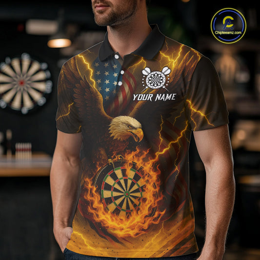 Custom Yellow Lightning Flame Dartboard Polo Darts Shirt For Men Outfit Dart Team Jersey NYN1311
