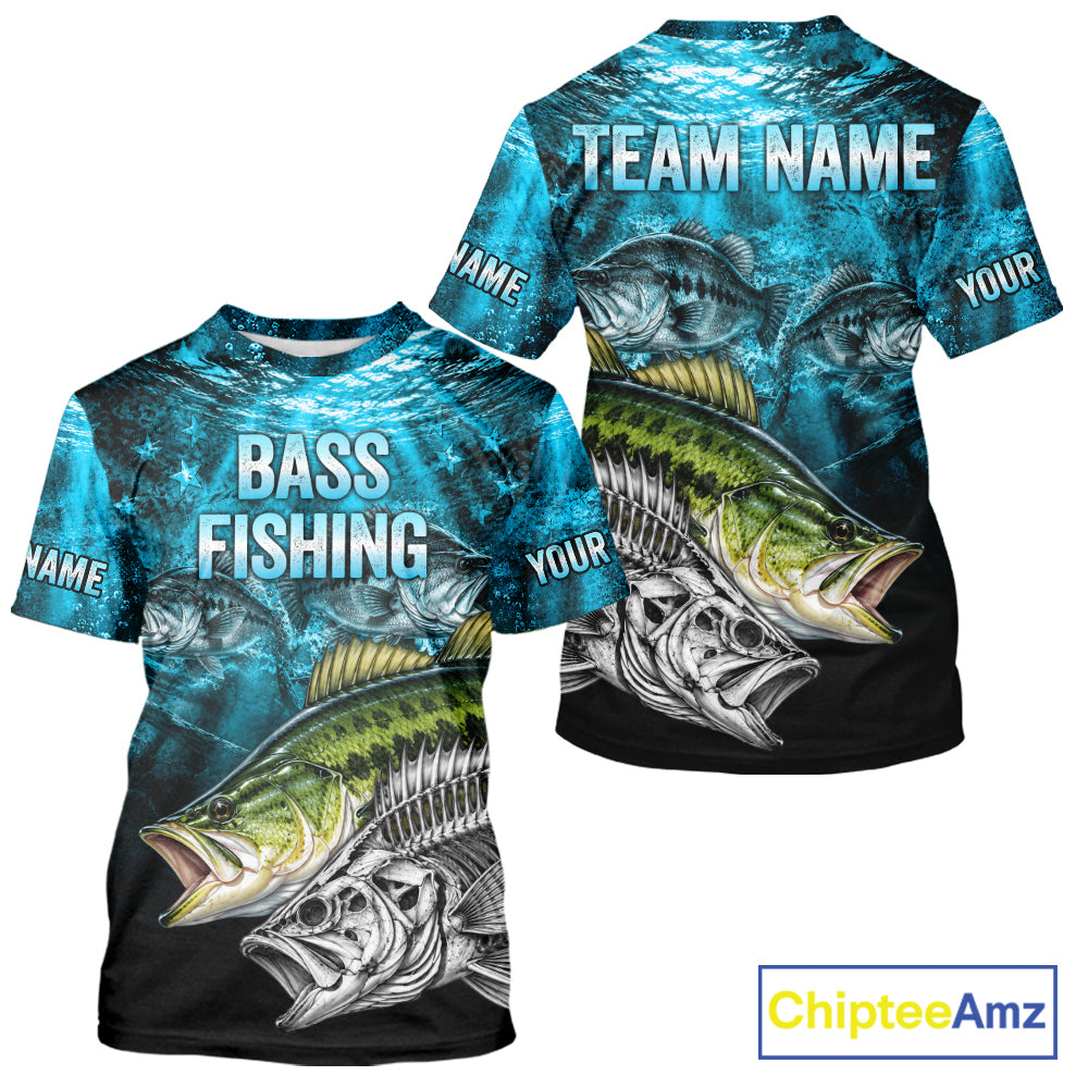 Personalized Skeleton Largemouth Bass Fishing Tournament Shirt Bass Fishing Jersey Short & Long Sleeve NYN4717