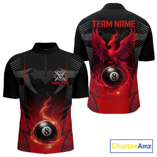 Black & Red 8 Ball Men Billiard Shirt Personalized Phoenix Billiard Polo & 1/4 Zip Apparel NYN2366