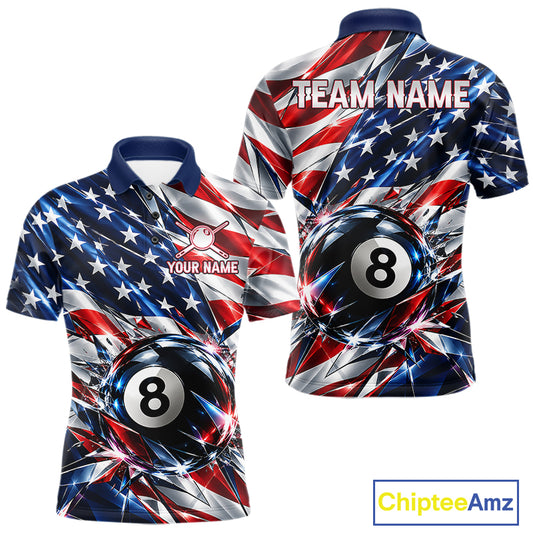 American Flag Broken Glass Billiard Shirt For Men Custom 8 Ball Patriotic Billiard Pool Team Jersey NYN4747