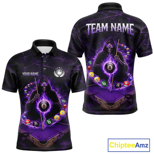 Grunge Grim Reaper Billiard Pool Men Billiard Shirts Custom Flame 8 Ball Pool Billiard Team Jerseys NYN3015