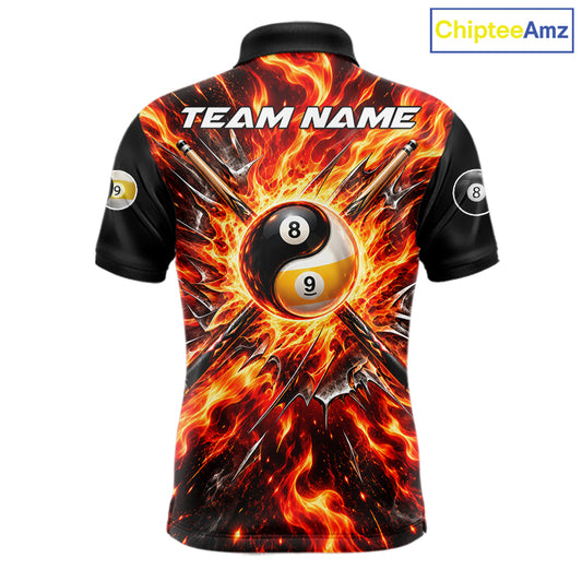 Personalized Yin Yang 8 Ball 9 Ball Billiard Shirt For Men Red Flame Pool Billiard Jersey Team Uniform NYN4792