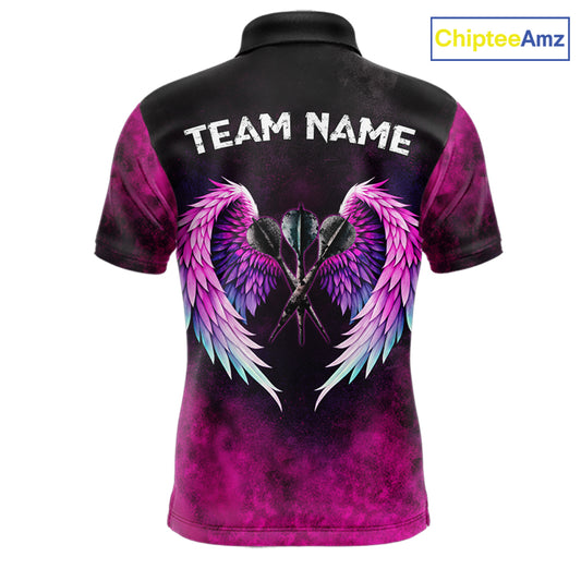 Blue & Pink Tie Dye Grunge Darts Polo Shirts For Men Custom Wings Dartboard Team Jerseys NYN2447