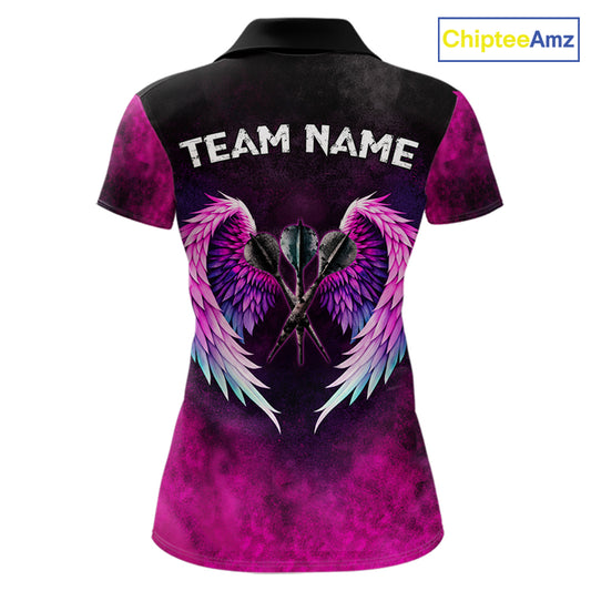 Blue & Pink Tie Dye Grunge Darts Polo Shirts For Women Custom Wings Dartboard Team Jerseys NYN2447