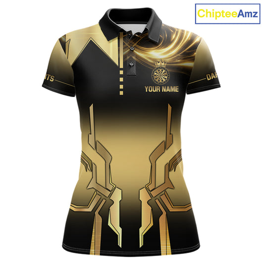 Black And Gold Crown Dartboard Women Darts Polo & 1/4-Zip Shirt Custom Light Gold Dart Team Jersey NYN3032