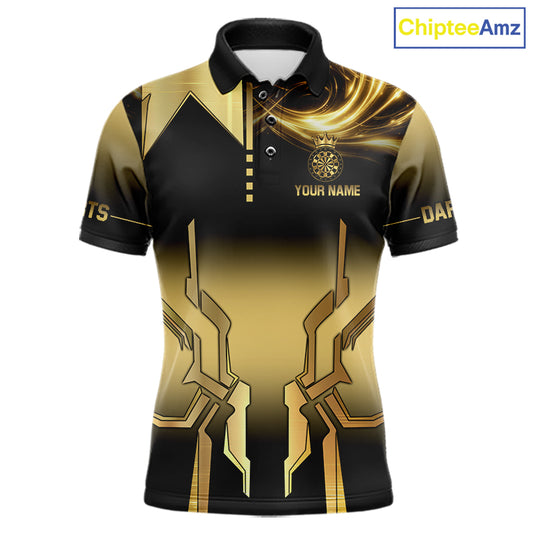 Black And Gold Crown Dartboard Men Darts Polo & 1/4-Zip Shirt Custom Light Gold Dart Team Jersey NYN3032