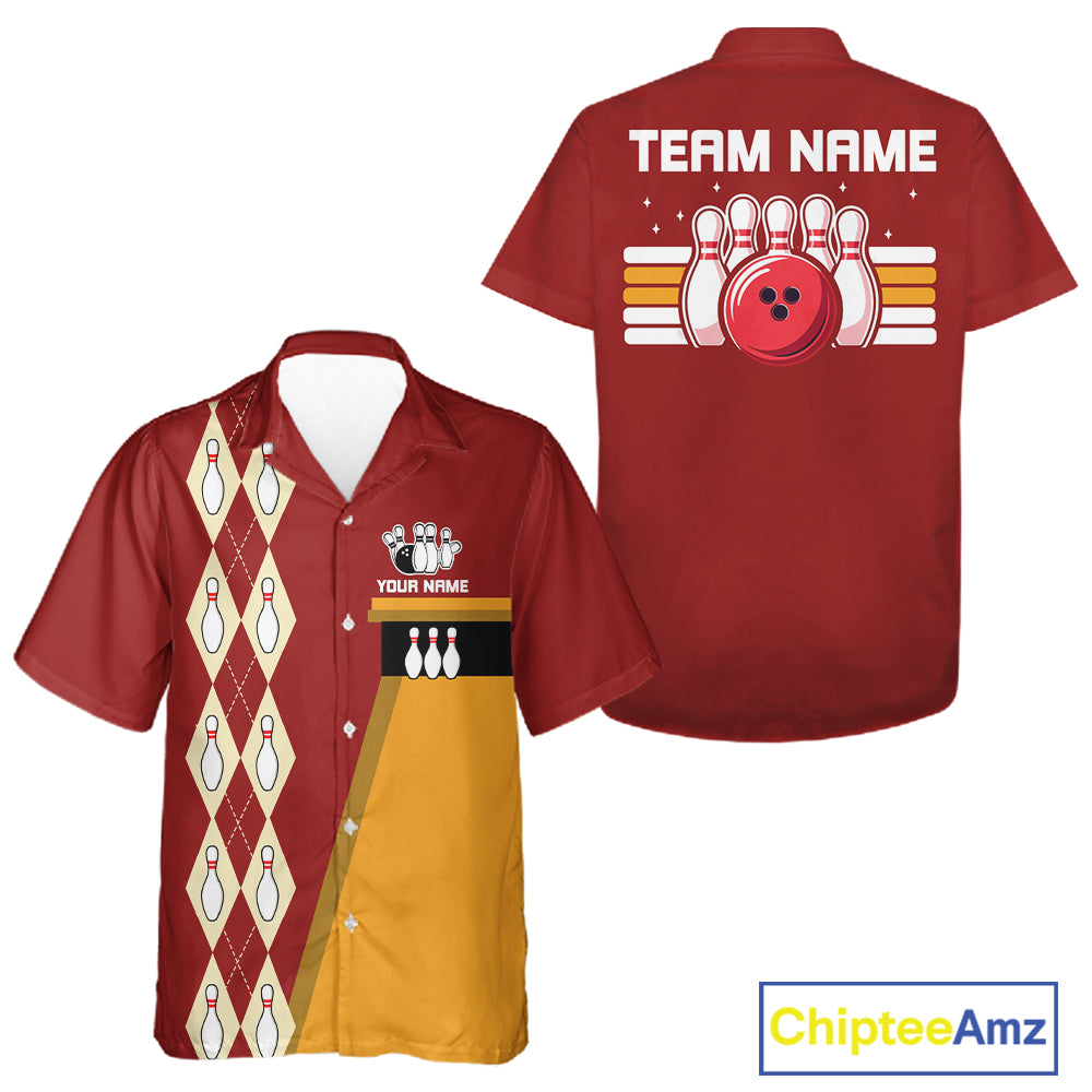 Multi-Color Retro Bowling Hawaiian Shirt Custom Argyle Jersey Vintage Bowling Button Down Shirt NYN4404