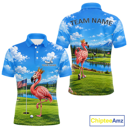 Crown Flamingo Golf Team Shirt Custom Funny Golf Polos For Men Matching Couples Golf Shirts NYN4441