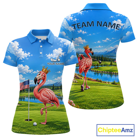 Crown Flamingo Golf Team Shirt Custom Funny Golf Polos For Women Matching Couples Golf Shirts NYN4441