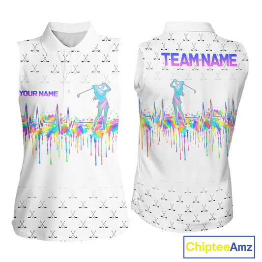 Holographic Rainbow Golf Heartbeat Golf Sleeveless Polo Shirt Fot Women Custom White Golf Clubs Team Shirt NYN4442