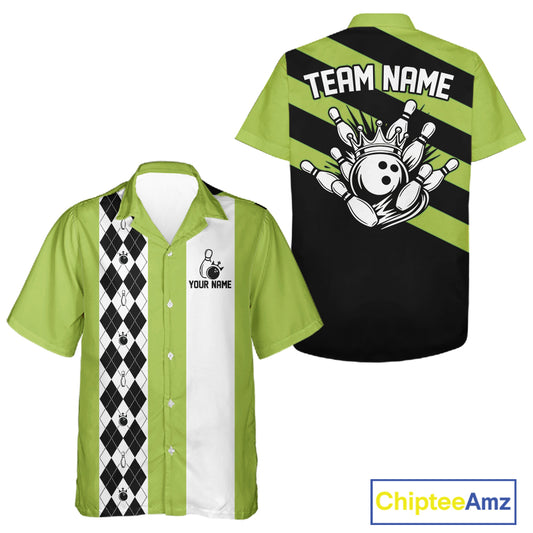 Personalized Retro Multicolor Bowling Hawaiian Shirts Custom Vintage Bowling Button Up Team Shirts NYN4468