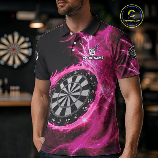 Custom Black-Pink Dragon Lightning Dartboard Dart Men Polo Jerseys Dart Team Shirt NYN1690