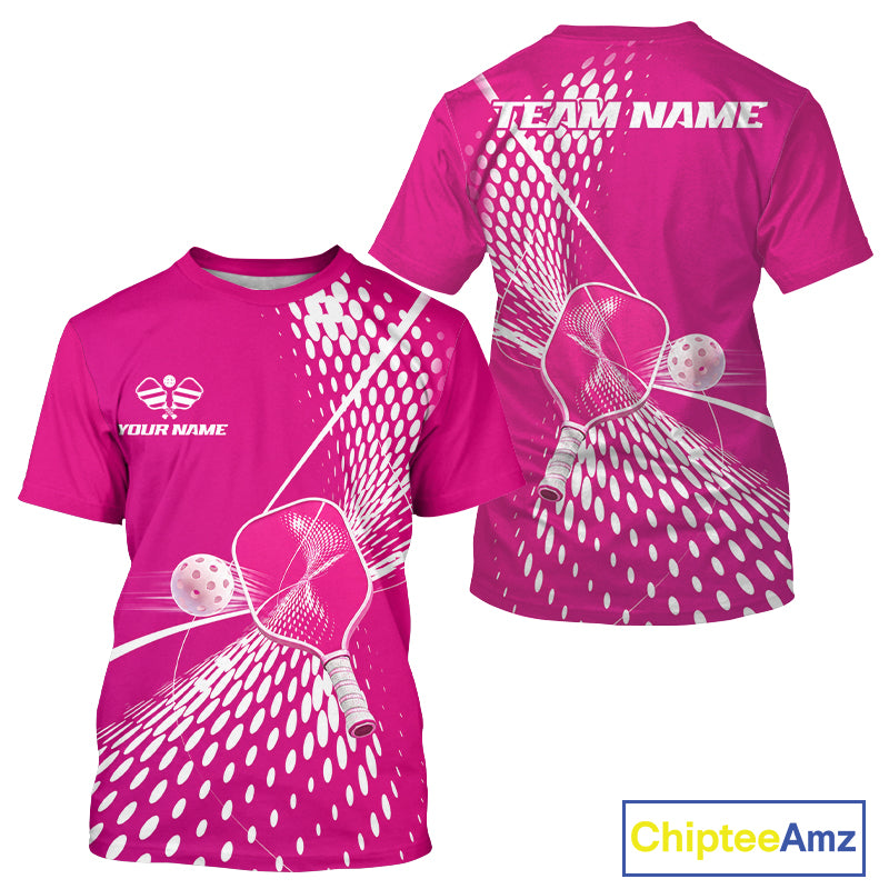 Custom Pink And White Pickleball T-Shirts For Men Pickleball Tournament Shirts Team Uniform NYN4103